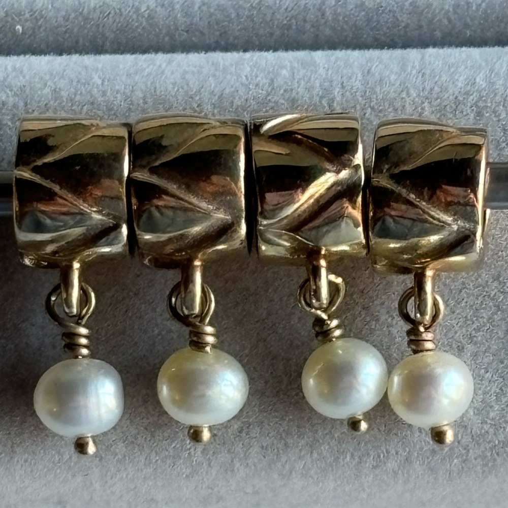 Retired Pandora 14K Gold Bead Charm with Pearl  Dangle 750219P